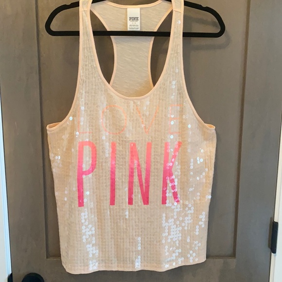 PINK Victoria's Secret Tops - Victoria’s Secret Pink Love Pink Sequence Tank Top Size L